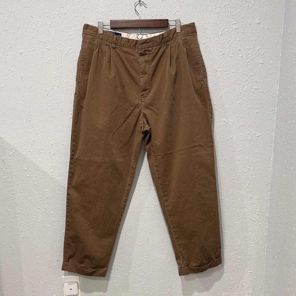 Polo Ralph Lauren Hammond Pant Mens 38x30 Brown Pleated Cuffed Chinos Cotton